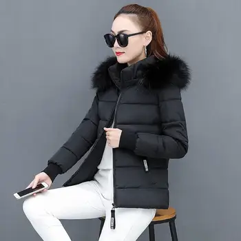 Puffer jacheta parka coat femei 2020 moda de iarnă mare guler de blană subțire supradimensionat îmbrăcăminte exterioară puffer coat plus dimensiune haine de blana Negru
