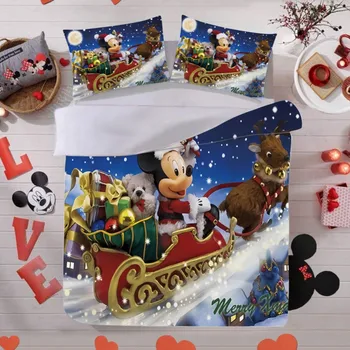 Desene animate Disney Mickey Minnie Mouse-Set de lenjerie de Pat Duvent Cover Set 3Pcs Băieți și Fete, Copii Adulți Textile Acasă pentru Cadou de Crăciun
