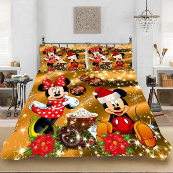 Desene animate Disney Mickey Minnie Mouse-Set de lenjerie de Pat Duvent Cover Set 3Pcs Băieți și Fete, Copii Adulți Textile Acasă pentru Cadou de Crăciun