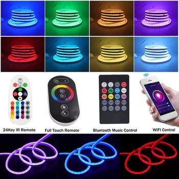 RGB Lumina de Neon Flexibil Banda LED 5050 Panglica 120Led/m WIFI Semn de Neon Lampa cu LED-uri Impermeabil Bandă de Muzică Bluetooth Control 110V 220V