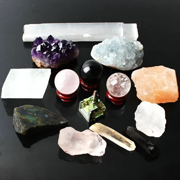 1 set 14Pcs naturale glob de cristal Ametist Celestite cluster de piatră originale Dur mineral specimen reiki de vindecare cadou Gratuit cutie