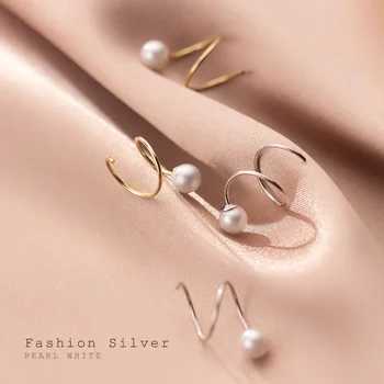 MloveAcc Real 925 Sterling Silver Pearl Cercei Spirala pentru Femei de Moda Bijuterii Fine Minimalist Dotari