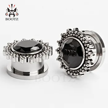 2018 New sosire moda oțel inoxidabil racord spate calibre ureche piercing piatră neagră prize și tuneluri corp bijuterii en-gros de mult