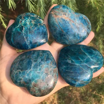 Naturale albastru apatit inima de piatră sfera de Cuarț de cristal Mineral reiki de vindecare inima acasă decorare cadou de 50-55mm