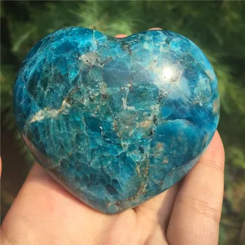 Naturale albastru apatit inima de piatră sfera de Cuarț de cristal Mineral reiki de vindecare inima acasă decorare cadou de 50-55mm