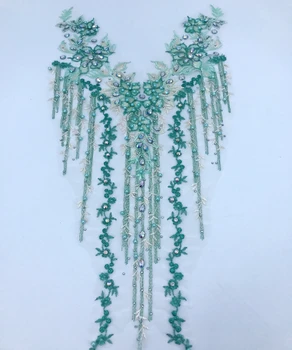 Coase margele, strasuri lumina verde dantela aplicatiile triming patch-uri 62*30cm pentru rochie de seara DIY accesorii