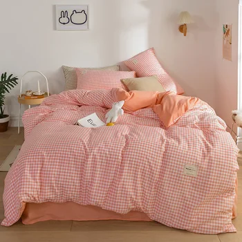 Stil japonez set lenjerie de pat cămilă grila de bumbac Modal moale carpetă acopere stabilit nor de bumbac lenjerii de pat reactive de imprimare set de pat de acasă