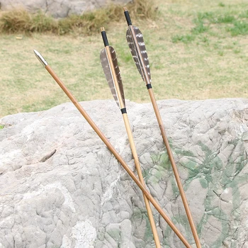 Huntingdoor 6/12 tir cu Arcul Manual de Bambus Săgeți Tradițional din Lemn Săgeți cu Pene de Curcan Vânătoare Săgeți pentru tir cu Arcul Recurve Bow