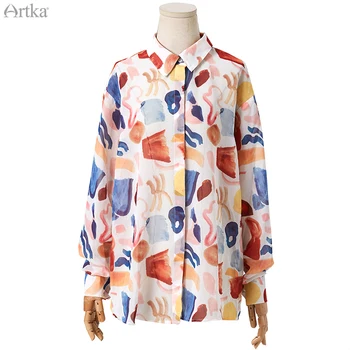 ARTKA 2020 Primăvară Noua Bluza Femei de Moda de Epocă Imprimare Șifon Bluza Guler de Turn-down Liber Șifon Bluza Femei SA20807C