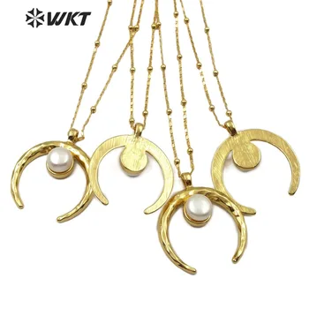 WT-JN079 Colier de Perle în Formă de Semilună de Aur Plin Pandantiv Cu Perla Farmecul Femei de Moda de apă Dulce Pearl Colier Bijuterii