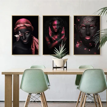 Imagine Figura Moderne Cu Piele Neagră Femei Poze De Aur Arta De Perete Panza Pictura Postere Living Decorul Camerei Cuadros Nici Un Cadru