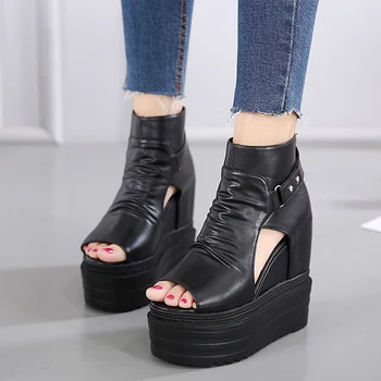 Europene pene cu sandale cu toc înalt brioșă gros-jos gură de pește pantofi nou internă crește pantofi pentru femei Cool boots12cm