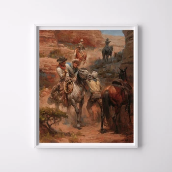 Vest Peisaj Cowboy Cal Panza Imagine Tablouri Modulare Pentru Camera De Zi Poster Pe Perete Decor Acasă