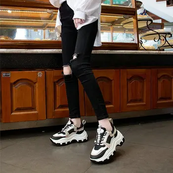 Din piele adidasi femei de primăvară nouă plasă de dantele fund gros crescut pantofi de alergare pentru femei ZY-20