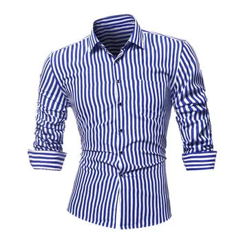 Puimentiua Bărbați Moda cu Dungi cu Maneca Lunga Tricouri Casual Primavara-Vara Marca Formale Rochie de Tricouri de sex Masculin Tricouri Topuri L-4XL