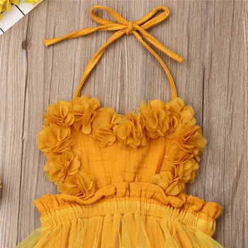 2019 Nou Fată Copil Drăguț Bodysuit Dress Căpăstru Dantela-up din Dantela Sundress Vară, Fetița fără Mâneci fara Spate Tul Rochie 0-18M