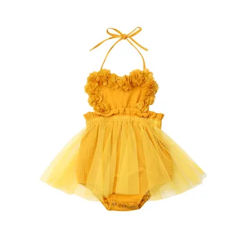 2019 Nou Fată Copil Drăguț Bodysuit Dress Căpăstru Dantela-up din Dantela Sundress Vară, Fetița fără Mâneci fara Spate Tul Rochie 0-18M
