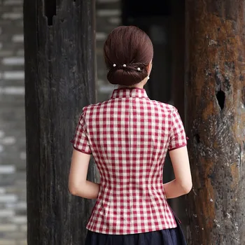 Femei Plus Dimensiune Tangzhuang Zăbrele Ministerul Chinez Kleidung Pentru Chineză Tradițională Tricouri Chinois Bumbac Cheongsam Topuri Oriental Carouri