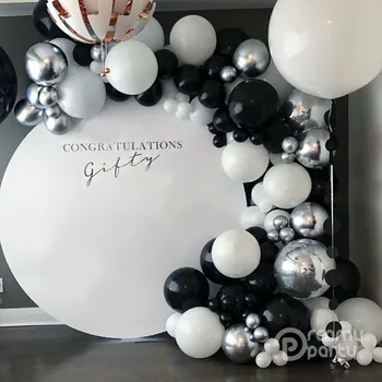 123pcs Marmură Ghirlanda Baloane Kit Crom Argintiu Negru Alb Balon Arc Ziua Nuntii Copil de Dus de la Hollywood Partid Decor