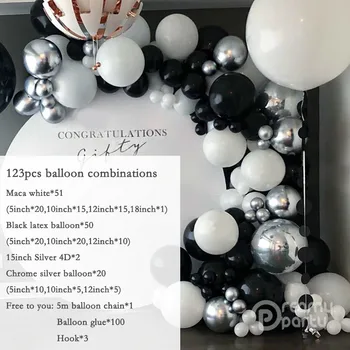 123pcs Marmură Ghirlanda Baloane Kit Crom Argintiu Negru Alb Balon Arc Ziua Nuntii Copil de Dus de la Hollywood Partid Decor