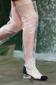 2018 Noi Femeile de Moda din PVC Transparent Alb Negru Deget de la picior Pătrat Genunchi Ridicat Med Tocuri Confortabile Ieftine Cizme Lungi de Mari Dimensiuni 43