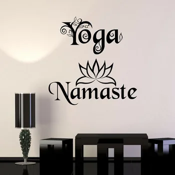 Namaste Perete Decal Lotus Hinduism Hindus Geamul Portierei Autocolante De Vinil Studio De Yoga Meditație Cameră Decor Interior Cuvânt Murală E591
