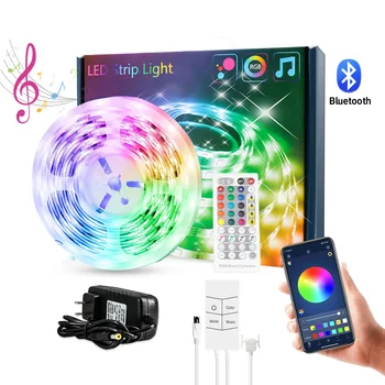 LED Strip Lumini Bluetooth 15m Muzica Sync 5050 RGB Controlate de APP+Telecomanda+Mic+4 Buton de Sincronizare Muzică