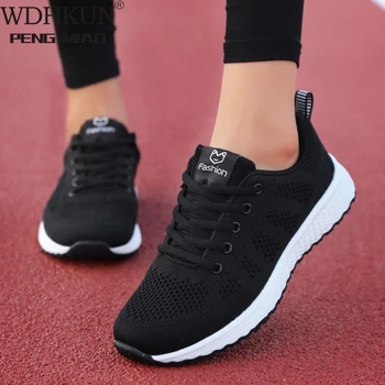 Femei Pantofi Casual Moda Respirabil De Mers Pe Jos De Plasă De Dantelă Sus Adidași Pantofi Plat Pentru Femei 2020 Tenis Feminino Roz Alb Negru
