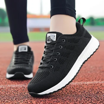 Femei Pantofi Casual Moda Respirabil De Mers Pe Jos De Plasă De Dantelă Sus Adidași Pantofi Plat Pentru Femei 2020 Tenis Feminino Roz Alb Negru