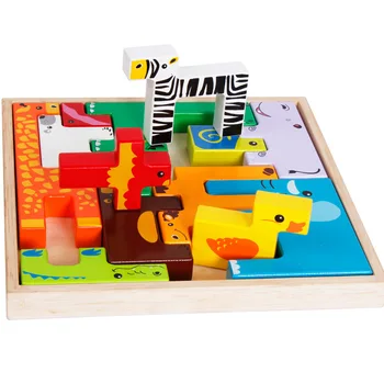 Montessori Copilul Lemn Tangram Teaser Creier Puzzle girafa Animale Bloc Jucarii Copii Joc Educativ pentru Copii Jucarii Set