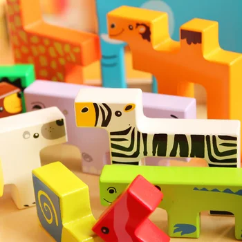 Montessori Copilul Lemn Tangram Teaser Creier Puzzle girafa Animale Bloc Jucarii Copii Joc Educativ pentru Copii Jucarii Set