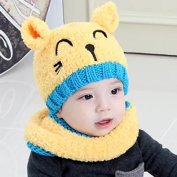 Iarna Cald, Băiat, Fată, Pălărie, Eșarfă Set Drăguț Tricotate Pălării de Lână, pentru Fete Desene animate Pisica Capac Gorra Copii capota chapeau bebe