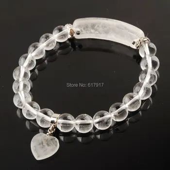 Margele din Piatra naturala Alb Clar Cuarț, Cristal de Rocă Bratari in Forma de Inima de Argint-culoare Montarea Femei Bijuterii Cadouri TK3325