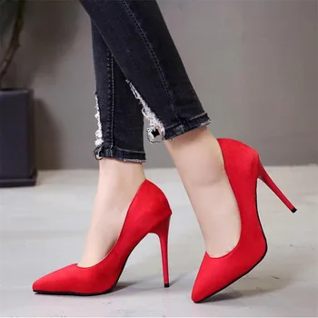 De Dimensiuni mari 35-44 pantofi pentru femei 2020 concis turma tocuri inalte femei pompe subliniat toe clasic roșu gri doamnelor pantofi de nunta birou