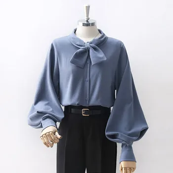 Femei cu Maneci lungi, Topuri si Bluze Tricou 2020 Birou Doamnă Haine Femei Elegant Papion Casual Vintage Blusas Bluza Feminina