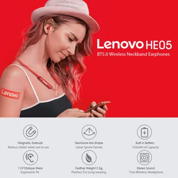 Lenovo HE05 Căști fără Fir, căști inalambicos pentru smartphone Bluetooth 5.0 cu microfon Impermeabil de Anulare a Zgomotului de Susținere