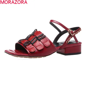 MORAZORA 2020 New sosire moda femei sandale din piele catarama doamnelor pantofi de vara negru culoare roșie pantofi casual