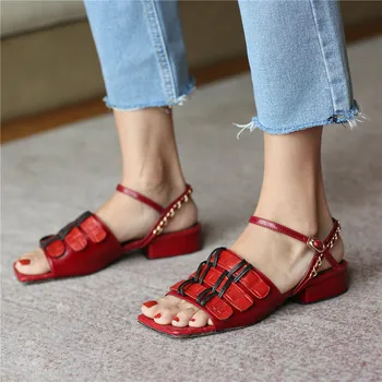 MORAZORA 2020 New sosire moda femei sandale din piele catarama doamnelor pantofi de vara negru culoare roșie pantofi casual