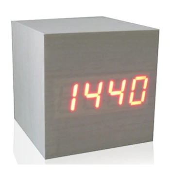 Multicolor Control Sunet de Lemn Lemn Patrat cu LED Ceas cu Alarmă Desktop de Masă Termometru Digital Lemn USB/AAA de Afișare a Datei
