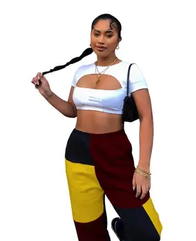 Casual Pantaloni Joggers Femei De Culoare Mozaic De Talie Mare Streetwear Pantaloni De Trening Haine De Iarnă Pentru Femei Costum