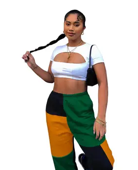 Casual Pantaloni Joggers Femei De Culoare Mozaic De Talie Mare Streetwear Pantaloni De Trening Haine De Iarnă Pentru Femei Costum