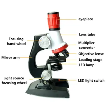 Copiii Microscop Neutru Plastic 1200X Experiment de Ajutor în Predare Știință Jucărie Focală Reglabilă 9Pcs Set