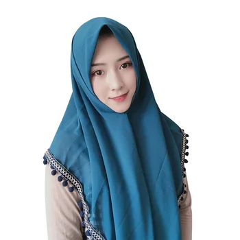 2019 nou sifon patrat hijab pom-pom eșarfă monofazate culoare văl de sex feminin malaezia hijab turc eșarfe musulman cap eșarfă