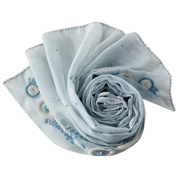 De înaltă calitate stil Japonez handmade albastru/roz brodat cu margele perla de mătase lână eșarfă Șal dimensiune:70*190 cm(dry cleaning)