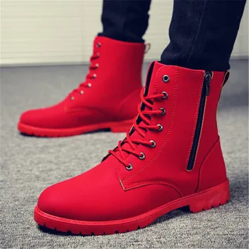 2020 Cald Iarna Pantofi pentru Bărbați Ghete British Red High Top Mens Cizme de Armata coreeană Fermoar Barbati Cizme de Zapada Cizme de Cowboy pentru Barbati Black