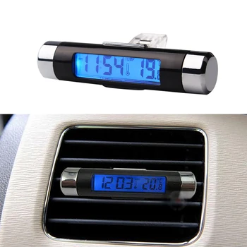 Masina de Timp Digital cu Ceas si Termometru Clip Pe de Ventilație de Evacuare Ecran LCD Iluminare din spate Albastru Auto Ornament Accesorii