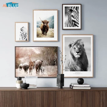 Leu, Zebra, Elefant, Vaca Nordic Animal Postere Si Printuri De Arta De Perete Panza Pictura Imagini Decorative Pentru Living Decor Acasă
