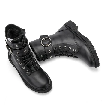 Ta Jiang Noua Moda De Pluș Cald Iarna Femei Glezna Cizme Pentru Femei Pantofi Din Piele Dantela-Up Toamna Cizme Motocicleta Pantofi De Femeie
