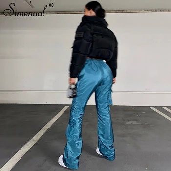 Simenual Satin Scăzut Talie Boot Cut Pantaloni Pentru Femei De Moda 2021 Streetwear Pantaloni Lungi Solid Casual De Primavara Pantaloni Largi Sportiv