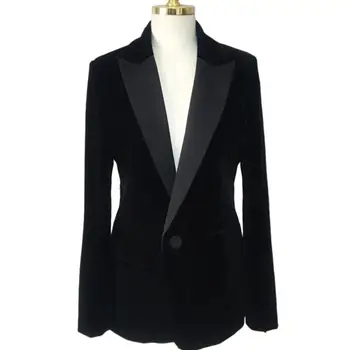 Femei Velvet Blazer Coat Topuri Negru Jachete de Moda Toamna birou doamnă Elegant costum de mic